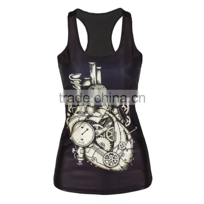 Polyester Tank Top backless with Spandex printed black Size:Free Size Sold By PC