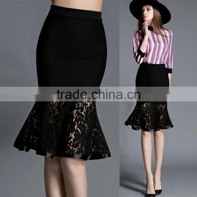 2016 Latest Fashion midi skirts oem lace fishtail pencil sexy women skirt for wholesale