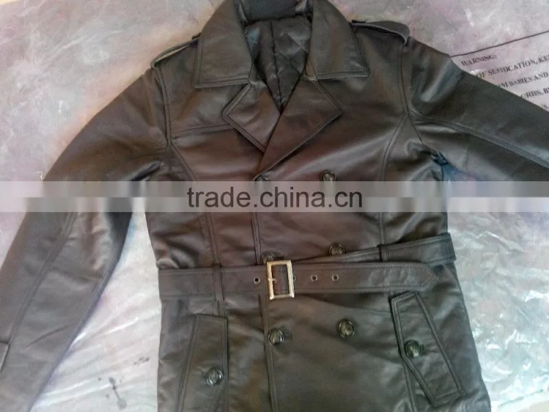 Women leather long coat with front zipper