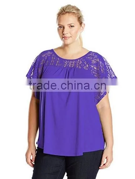 OEM plus size women clothing ladies plus size lace tshirt