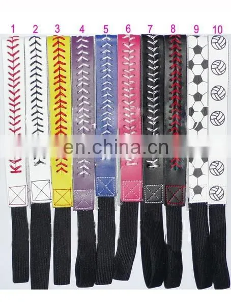 Sports Leather Softball Bracelet Keychain Headband set