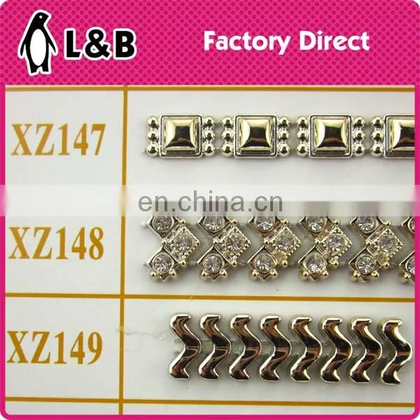 wholesale rhinstone gold plastic trim banding plastic wedding dress flower appliques
