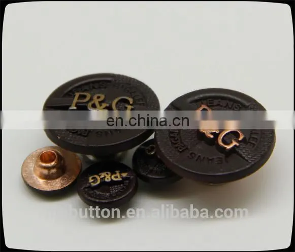 hot sale painting matte black zinc alloy button for jeans, embossing logo with metal button