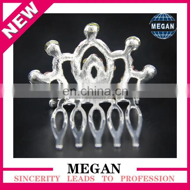 New Design Bridal Hair Accessories Colorful Alloy Rhinestone Crown Hair Combs