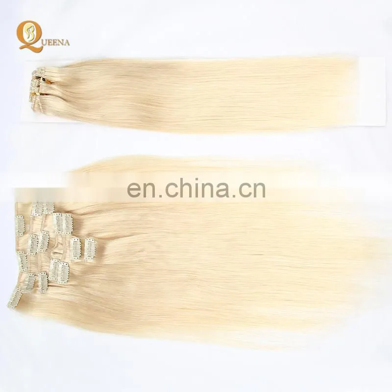 Factory Wholesale Platinum Blonde Indian Human Hair 150g 220g Remy Clip in Hair Extension