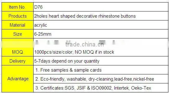 2holes heart shaped decorative acrylic stones