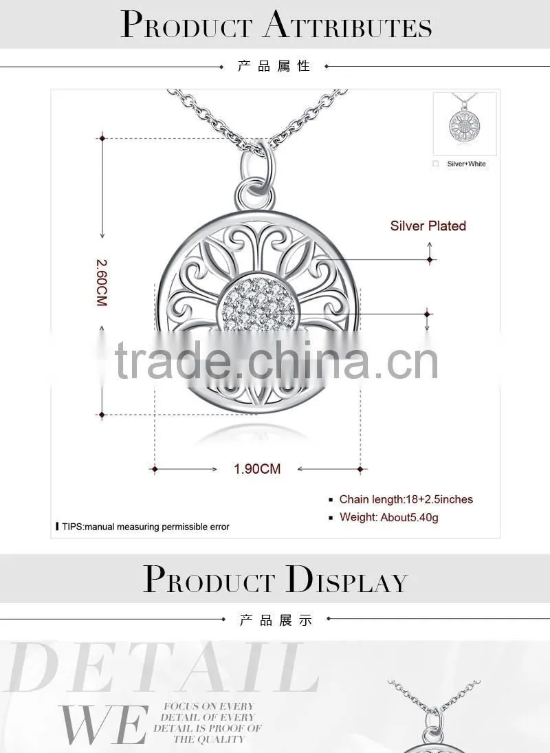 Newest pure silver plated necklace designs jewelry