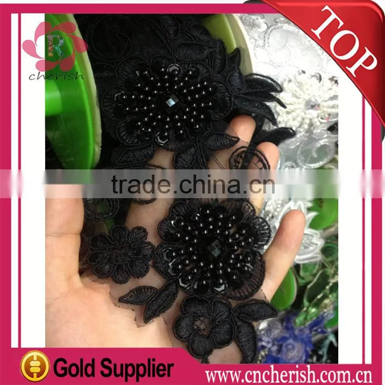 Fashion hand made african lace fabrics flower sex black lace for women garment decoration