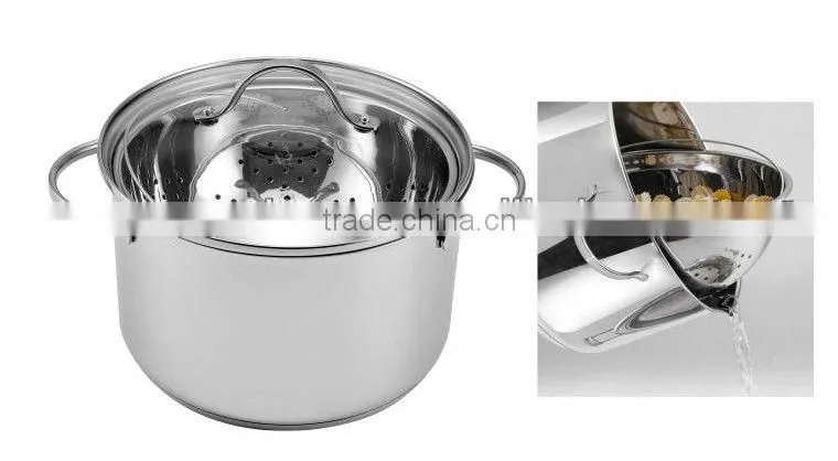 2015 New Products 3pcs Premium Quality 304 Stainless Steel Pasta Pot Set Straight Shape Wtih Pasta Steamer For Wholesale