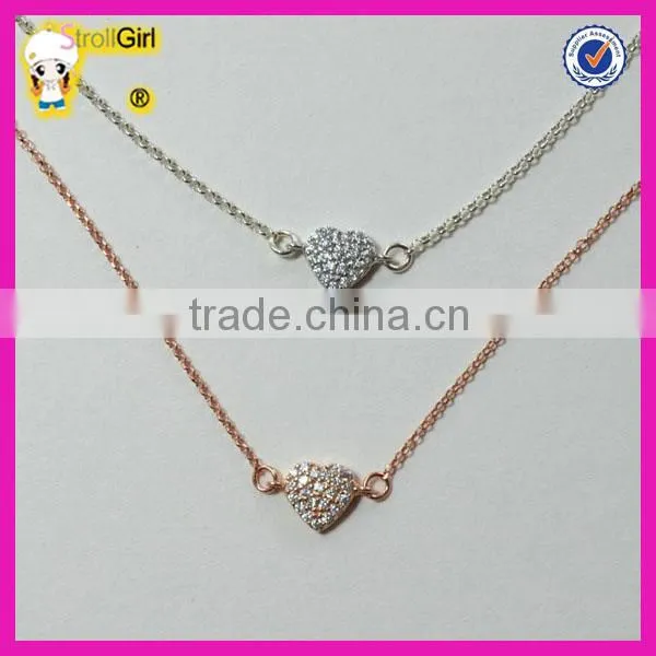Tiny heart pave necklaces, white zircon necklace, 925 sterling silver rose gold plated necklace