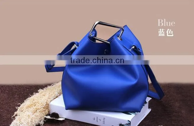 2016 new Korean fashion square buckle leather Bucket Bag