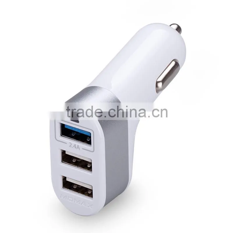 Momax XC Series 2.4A Quick Charging 3 USB Ports Car Charger for iPhone/ Android Mobile Phone Fashion Car Charger MT-5677