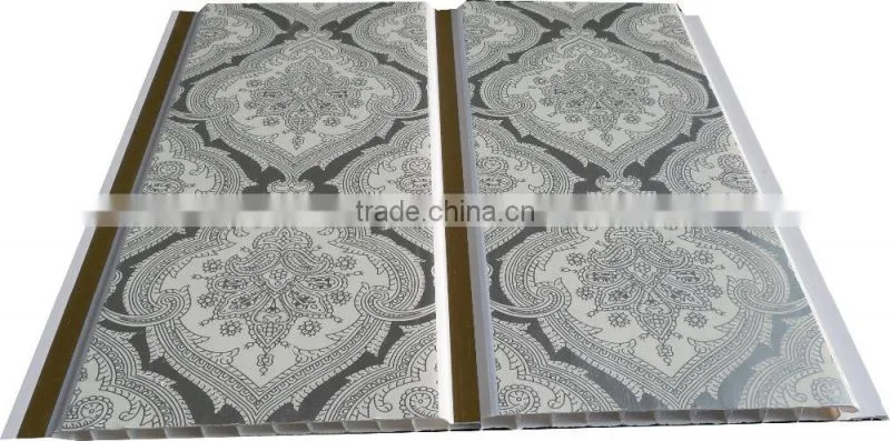 10'' groove printing pvc ceiling panel with shine gold strip G028-1