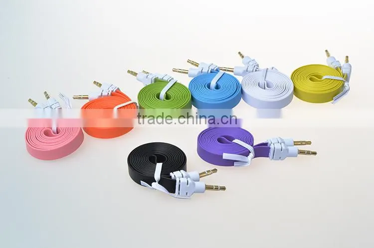 Flat 3.5mm Car Aux audio cable with male to male fabric braid