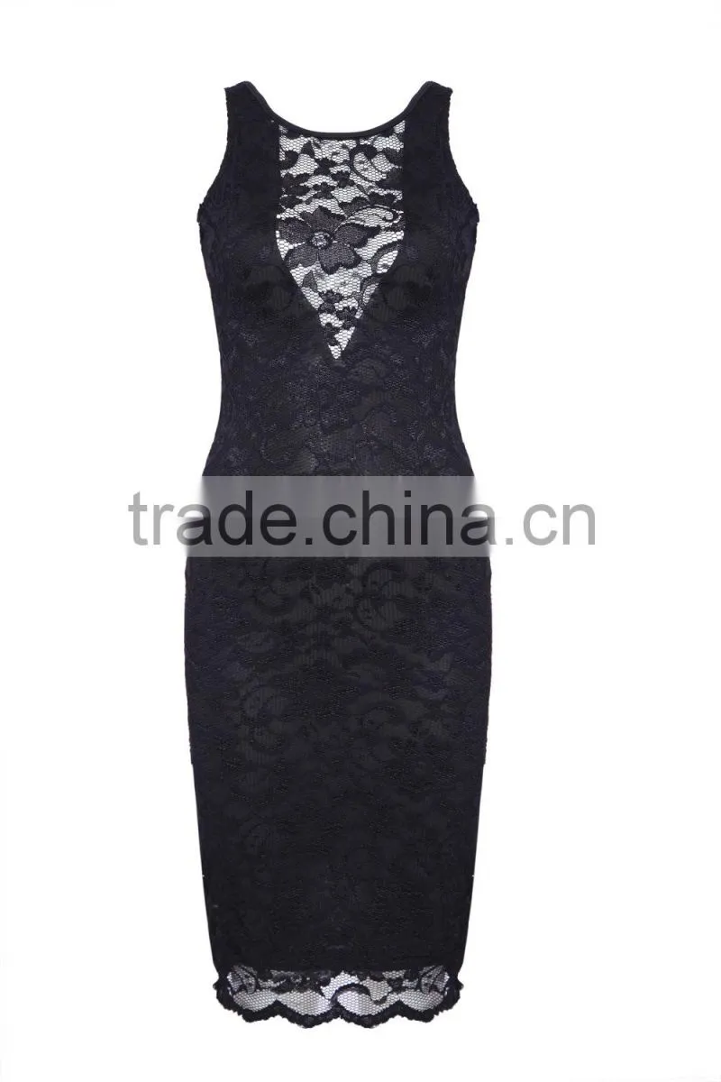 2014 HIgh-Rank quality fabrics lace U backless lace sexy elastane v front dresses