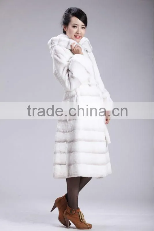 hooded spray painting rex rabbit fur coat with mink trim