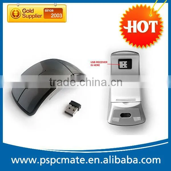 2.4Ghz wireless folding arc mouse with KA8 IC surporting 3 miliion click times long-life using and double chips