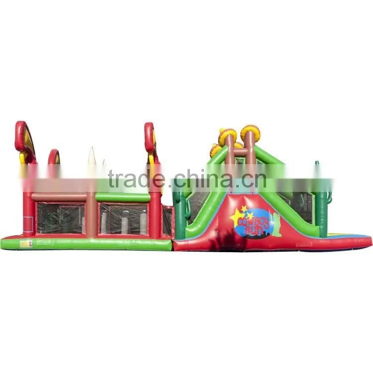 interesting cow boy bouncy house slide obstacle course, kid and adult inflatable obstacle course for sale