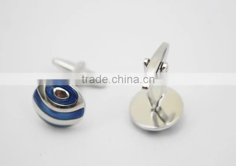 Trendy Christmas gift cufflink set mens round blue cuff buttons