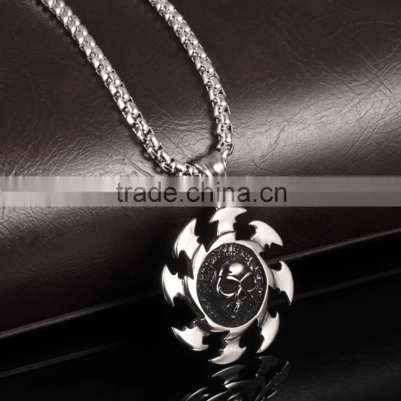 wholesale fashion 316l stainless steel skull necklace with sun for men gift