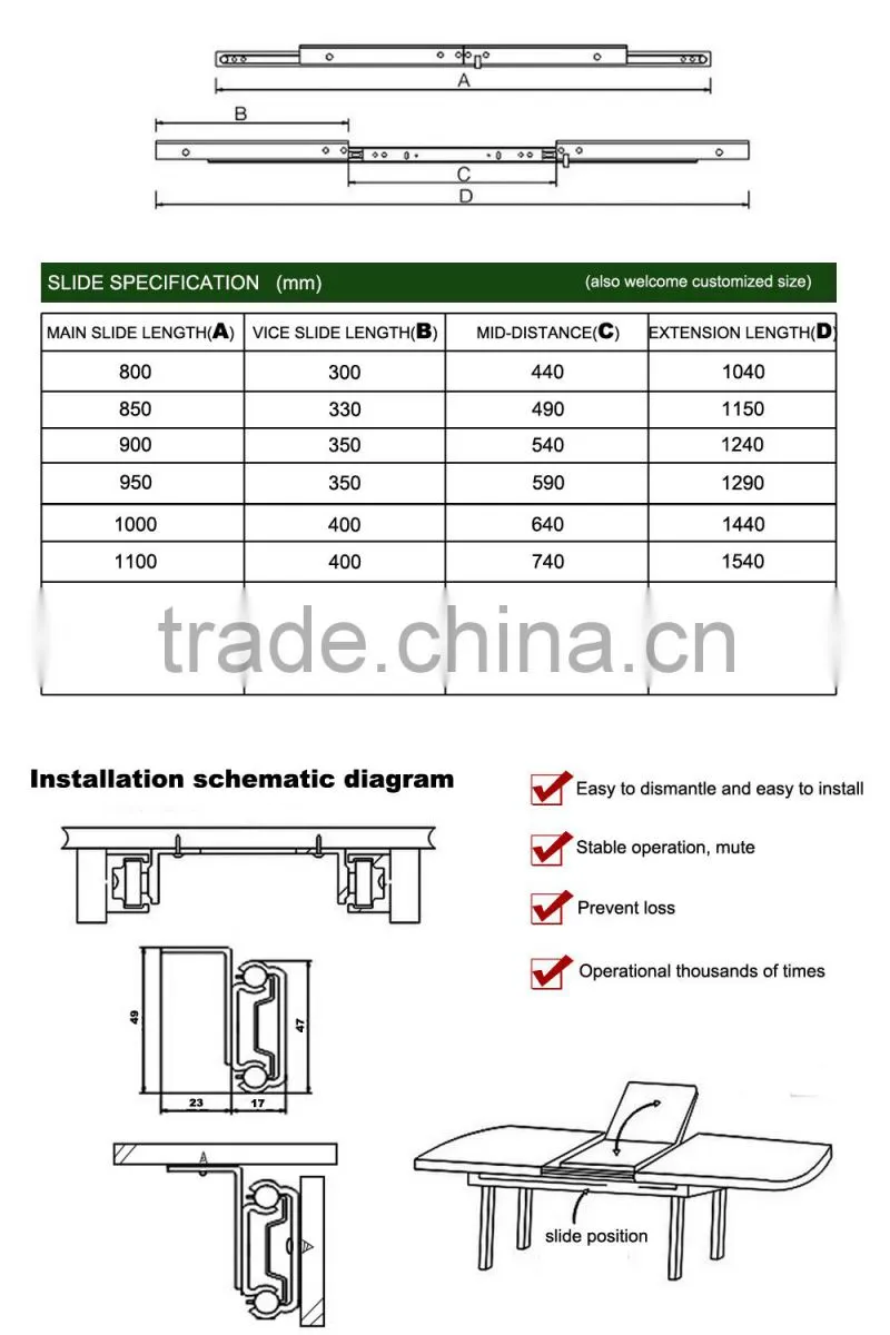 Heavy-duty Synchronous Ball Bearing Table Slide (extension table mechanism)