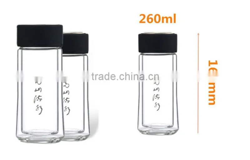 9oz double wall glass water bottle glass bottle water private label high quality glass water bottle