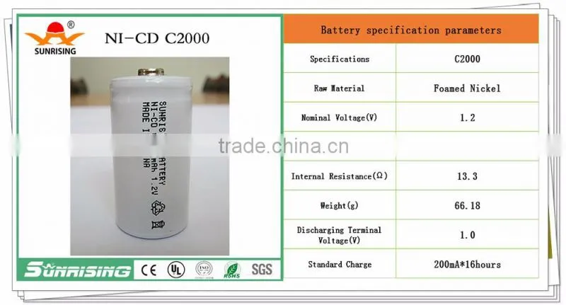 Nicd C 2000mAh Rechargeable Battery / 1.2V Ni CD Rechargeable Battery