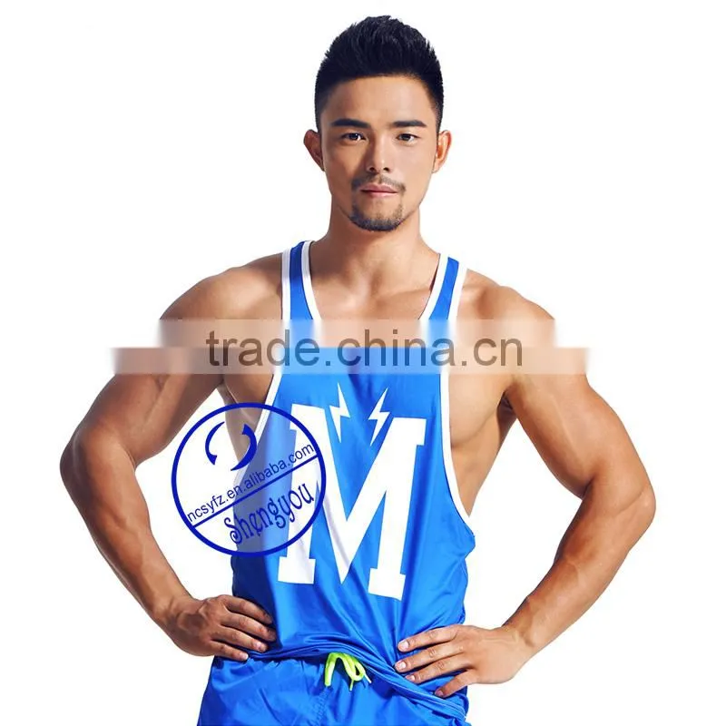 Custom 100% Polyester Men's Tank Tops Gym stringer y back tank top men wholesale