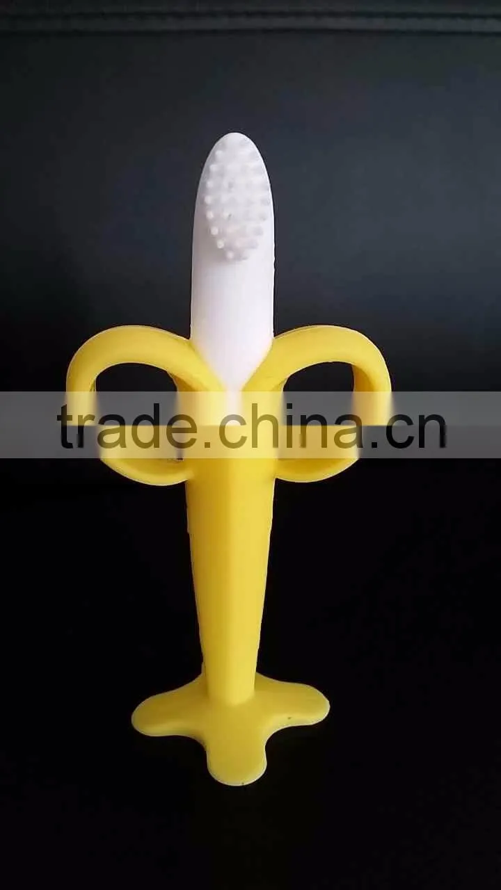 OEM stand up banana shape baby silicone teether pacifier baby teether brush