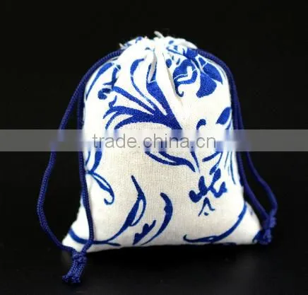 Blue and white porcelain small drawstring jute bag china supplier