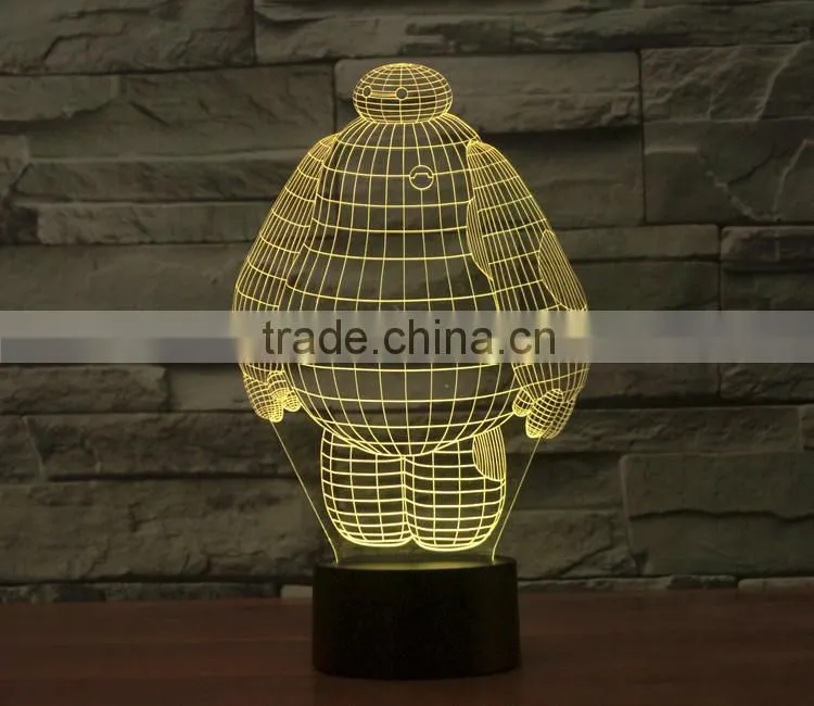 Wholesale Baymax LED 3D Illusion Night Light Lamp, Acrylic decorative With 7 Colors multicor Changing