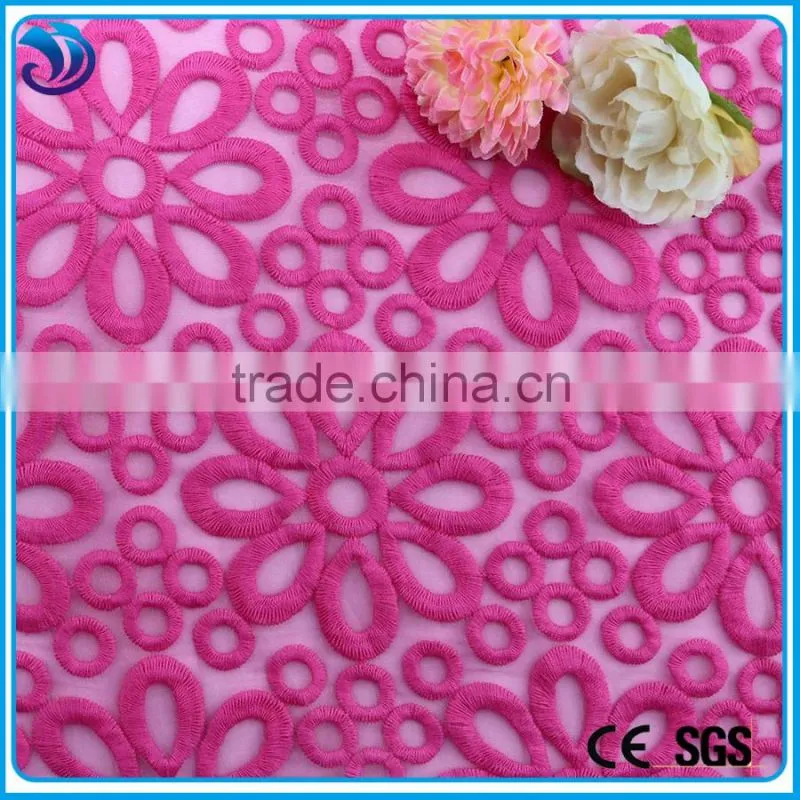 Fancy cotton yarn embroidery lace fabric for fashion wearing