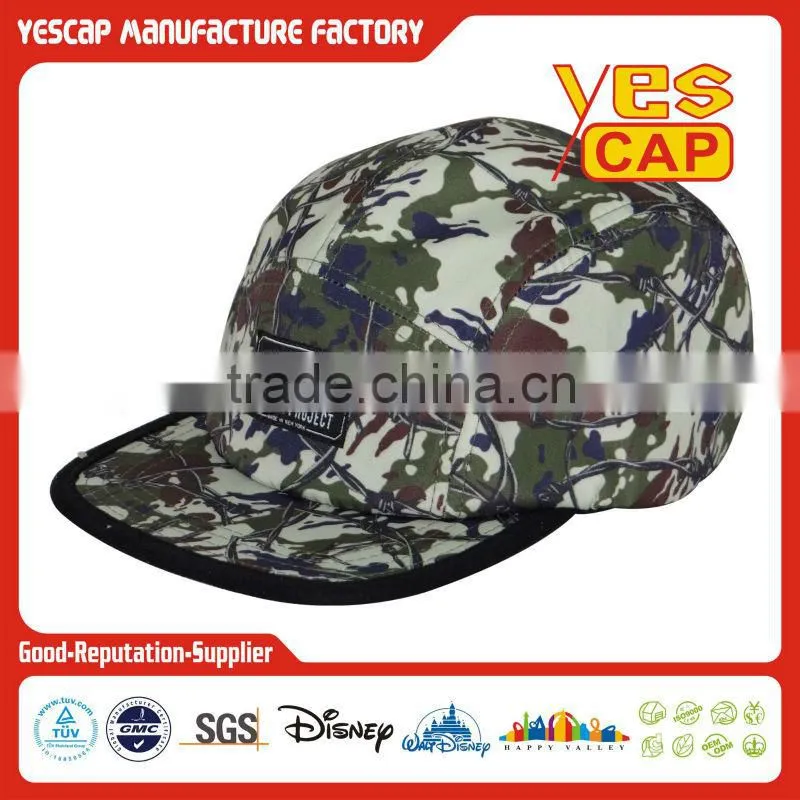 Custom flat brim 5 panel cap with floral patern