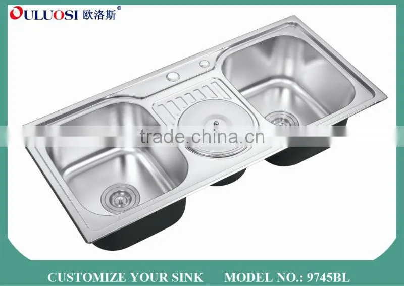 best grade 2015 modern style stock product free standing stainless steel kitchen sink 9745BL