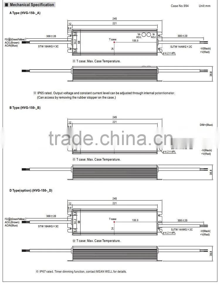 Mean Well 150W 24V led driver street light/ 150W led transformer driver/high power led driver