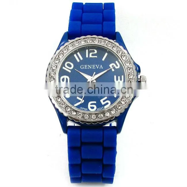 New Blue Geneva Crystal Jelly Gel Silicon Teenagers Girls Women's Wrist Watches