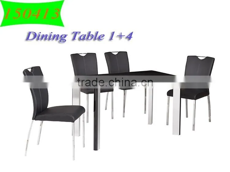 Hot! 1+8 table and chairs no folding heavy-duty modern black tempered glass dining table set