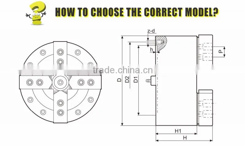4 jaw solid built-in cylinder lathe cnc pneumatic chuck for milling machine