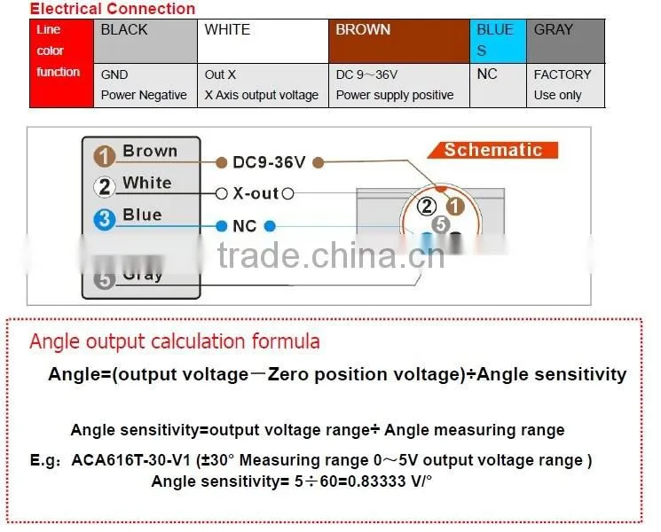 ACA610T High Accuracy 1-axis Analog Type Inclinometer , Analog Slope Sensor +/-5V or 0-10V Output Optional