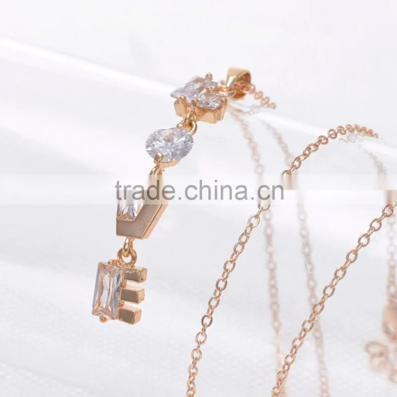 New Arrival Clear Rhinestone Neclace Pendant Letter LOVE Charms Novel Alphabet Jewelry Glod Sliver