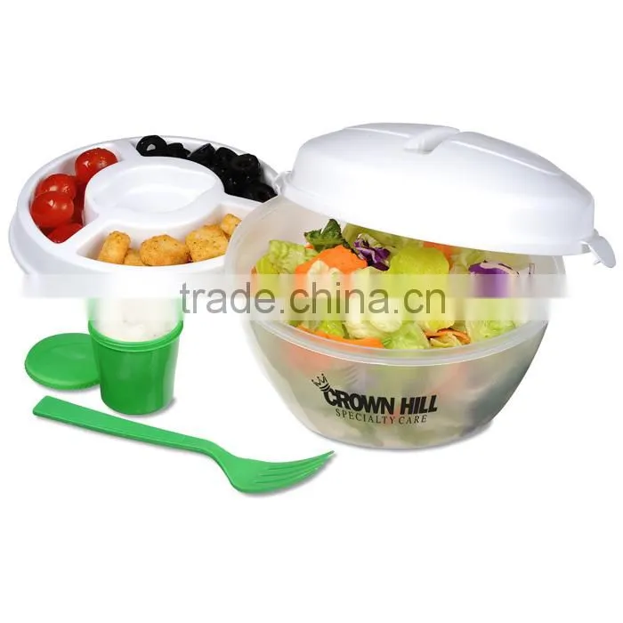 BFA free Plastic Salad Bowl Set with lid on the go