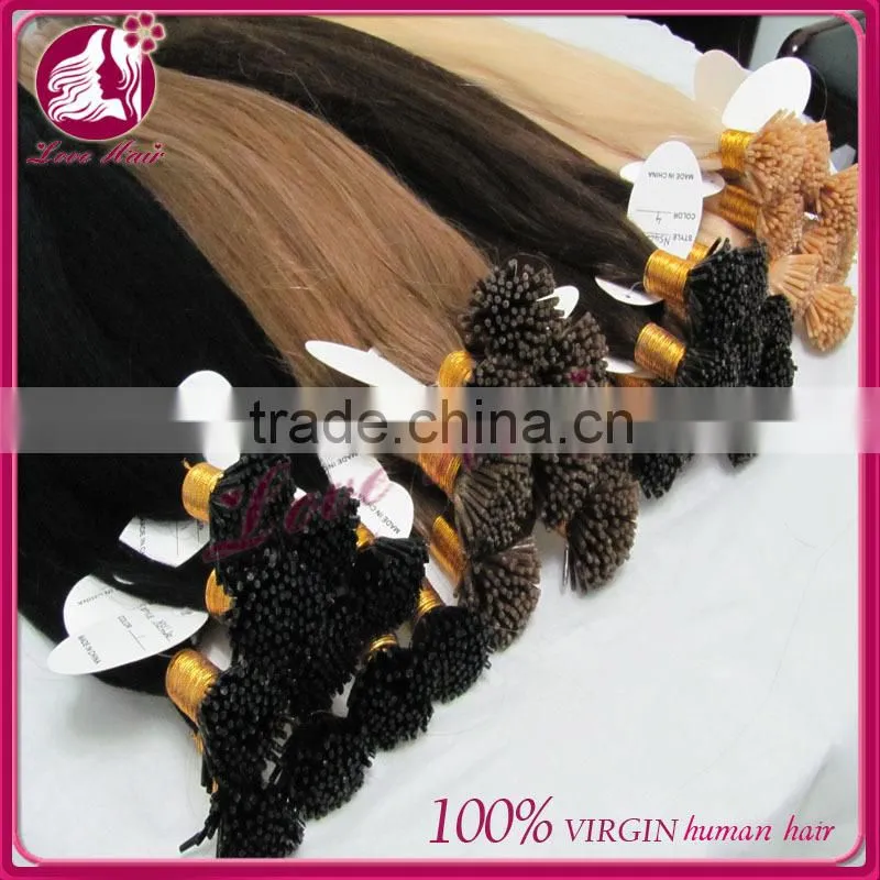 Wholesale top quality 6A brazilian virgin human 10-30 inch i tip hair extension Lowest Price