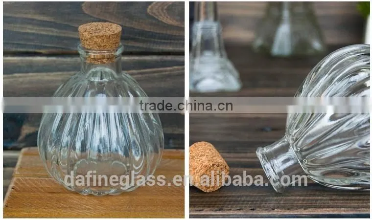 clear pumpkin wishing glass bottle,glass plant bottle with wooden cork,stopper