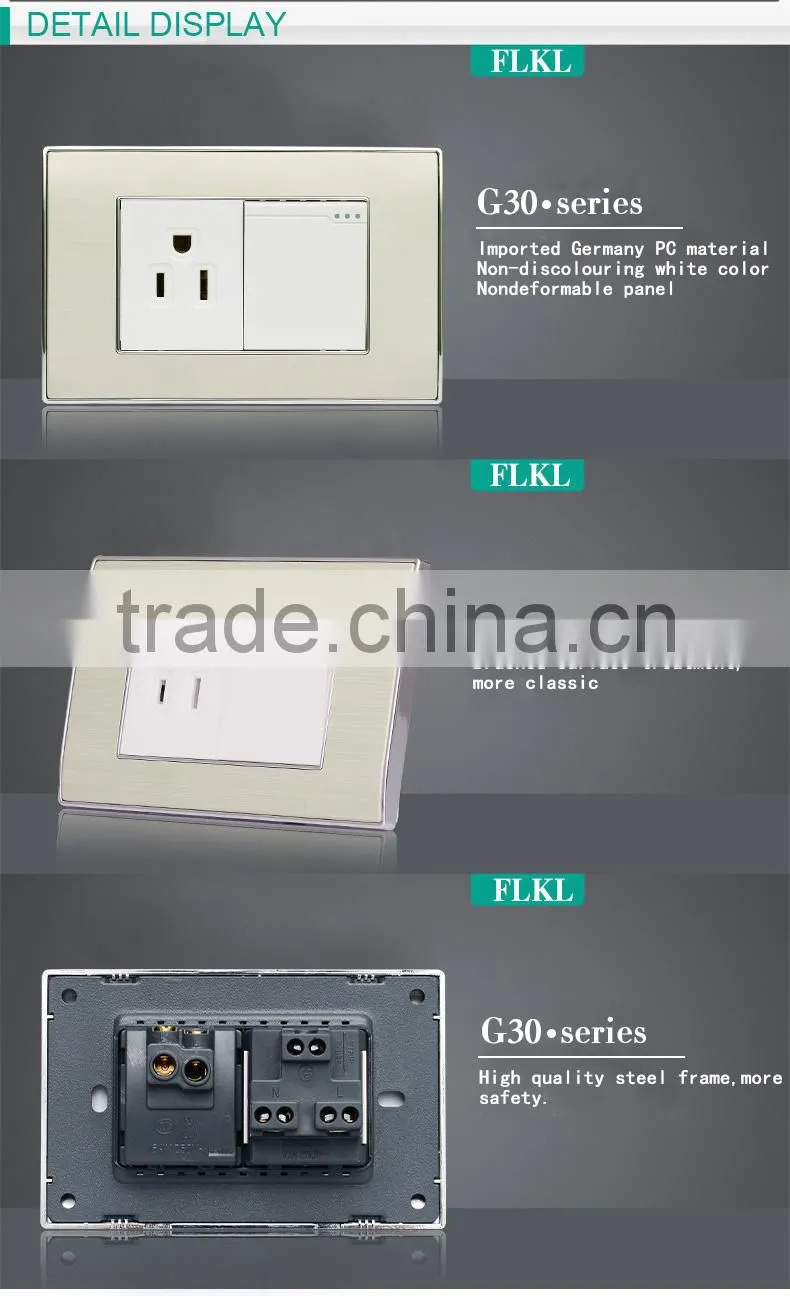 USA wall mount wall 1 gang push button switch with 3 pin socket