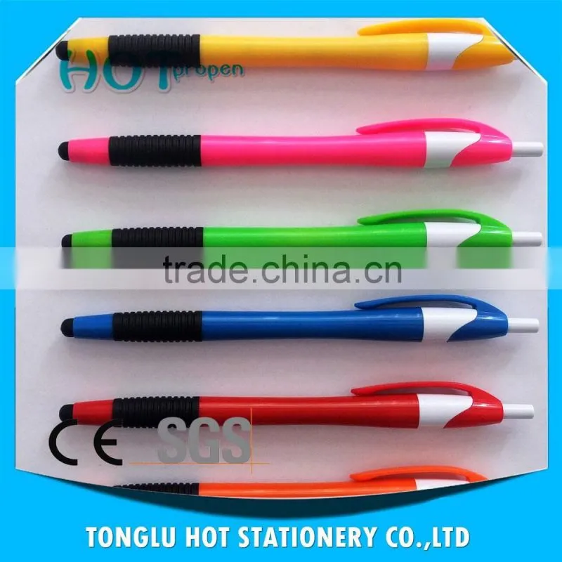 promotion click action screen touch ball pen with soft grip, colored barrel pen