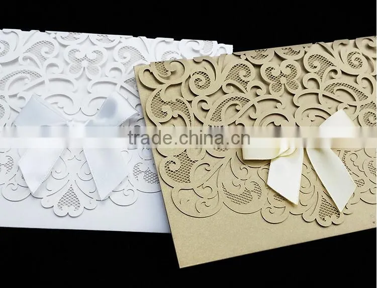Wedding Decorated Custom Elegant Wedding Invitation Card with ribbon bow