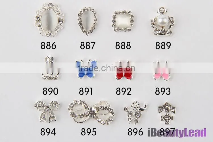 Metallic decoration with rhinestone nail alloy 3D nail metal bow