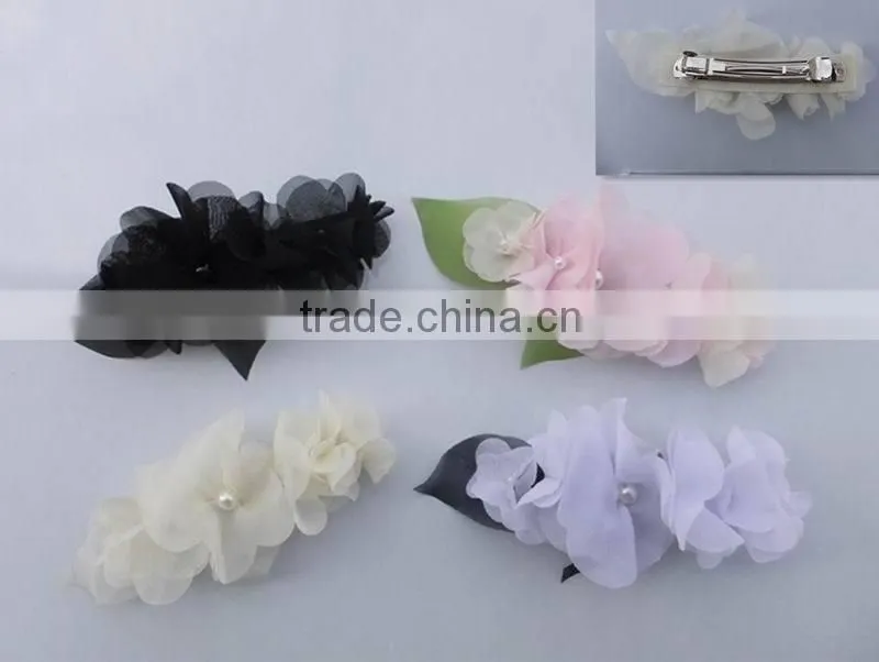 pretty chiffon flower barrettes with pearls