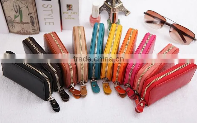 Womens Leather Key Chain Credit Card holder Cash Wallet