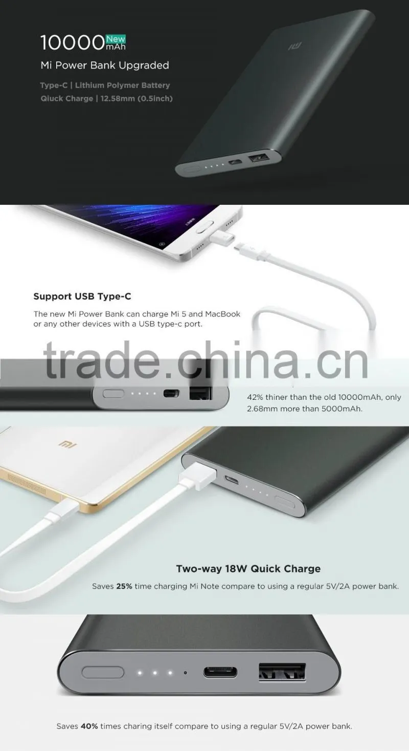 Original Xiaomi 10000mAh Pro Power Bank Ultra Slim 18W Quick Charger QC2.0 (12V 1.5A/9V 2A/5V 2A ) support Type-C